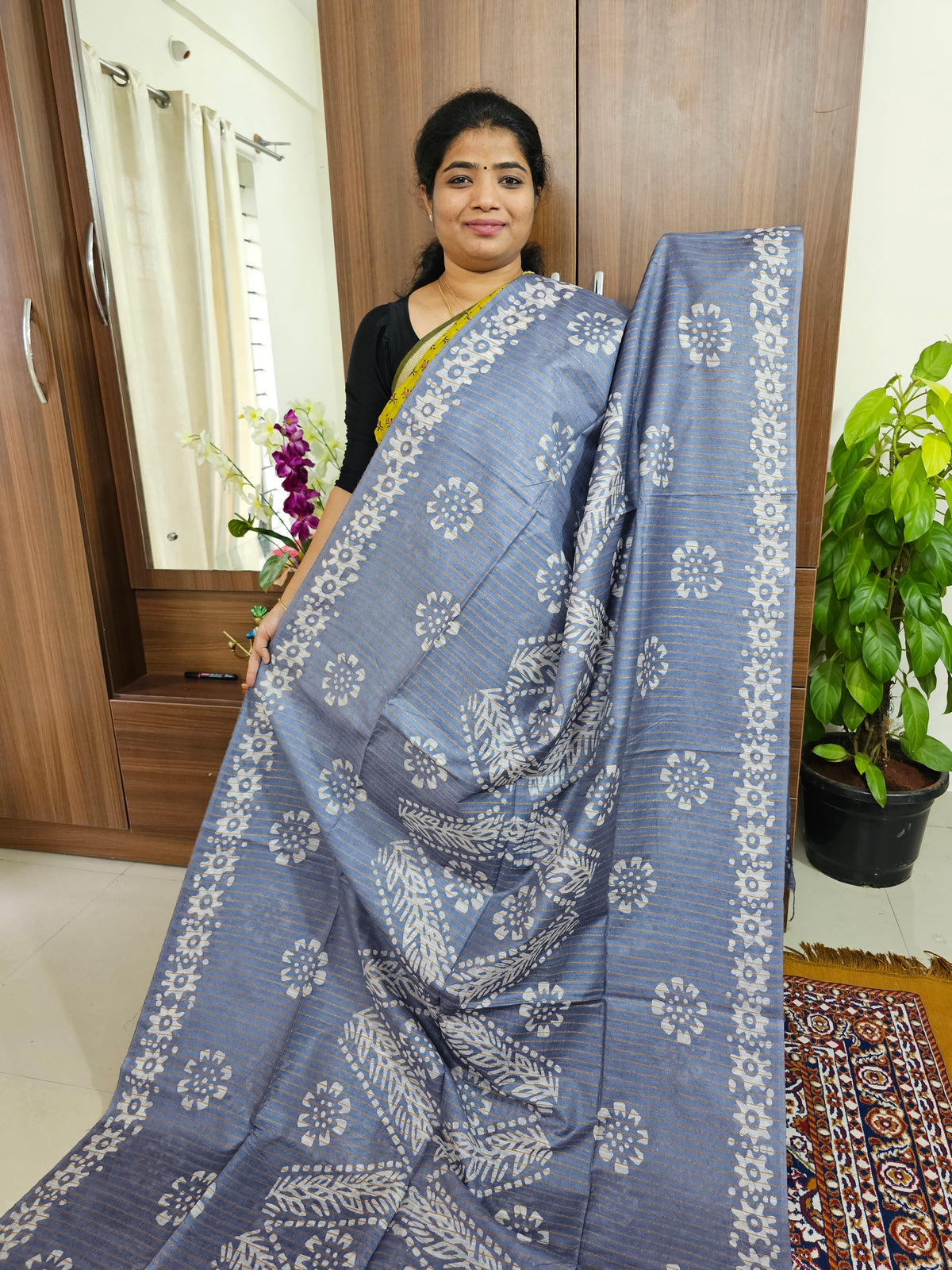 Bhagalpuri Silk Viscous with Batik Prints -  Grey