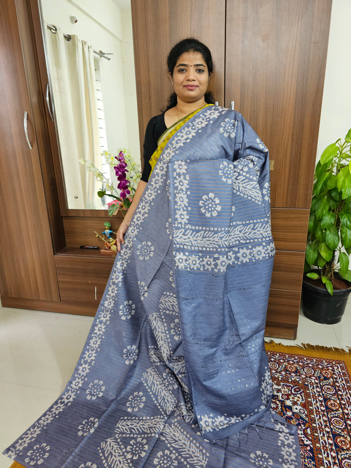 Bhagalpuri Silk Viscous with Batik Prints -  Grey