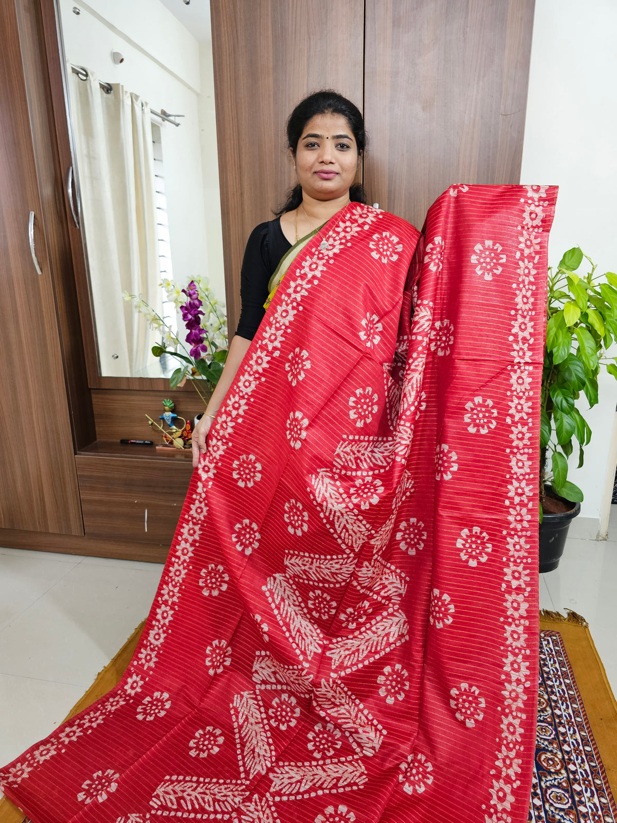 Bhagalpuri Silk Viscous with Batik Prints - Red