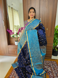 Classic Kanjivaram Pattern Pure Handloom Soft Silk Saree - Navy Blue with Blue