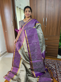 Classic Kanjivaram Pattern Pure Handloom Soft Silk Saree -   Grey with Purple