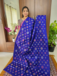 Trending Kanjivaram Pattern Coin Buttas Pure Handloom Soft Silk Saree -  Dark Blue with Lime Green