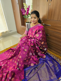 Trending Kanjivaram Pattern Coin Buttas Pure Handloom Soft Silk Saree -  Magenta Pink with Violet