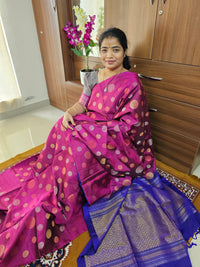 Trending Kanjivaram Pattern Coin Buttas Pure Handloom Soft Silk Saree -  Magenta Pink with Violet