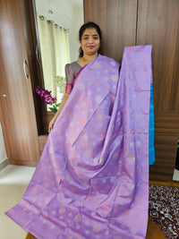 Trending Kanjivaram Pattern Coin Buttas Pure Handloom Soft Silk Saree -  Lavender with Blue