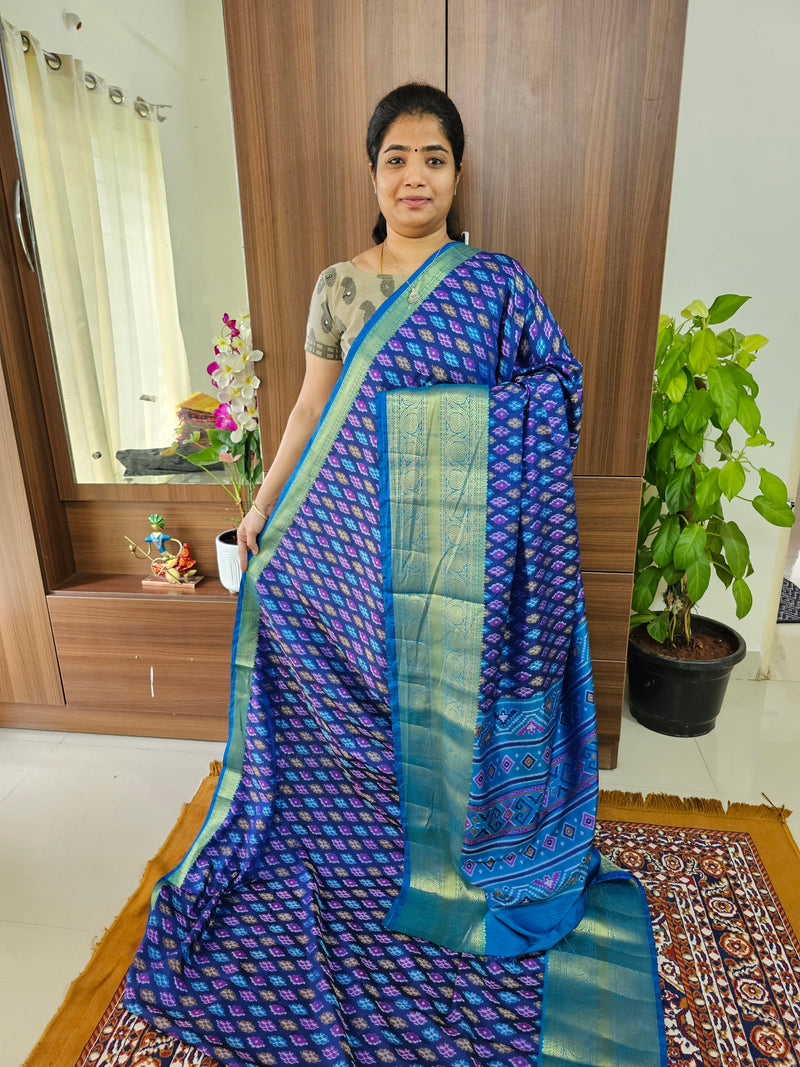 Soft Patola Sarees Kanjivaram  Pattern Long Border- Dark  Blue