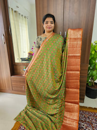 Soft Patola Sarees Kanjivaram  Pattern Long Border-  Green with Dark Orange