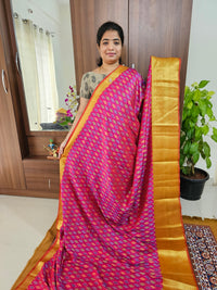 Soft Patola Sarees Kanjivaram  Pattern Long Border-  Pink with Dark Orange