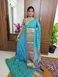 Soft Patola Sarees with Long Border - Blue with Purple