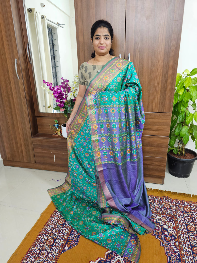 Soft Patola Sarees with Small Border - Sea Green with  Violet