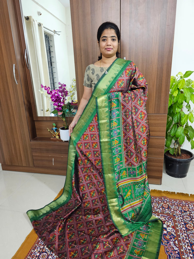 Soft Patola Sarees with Small Border - Maroon with Green