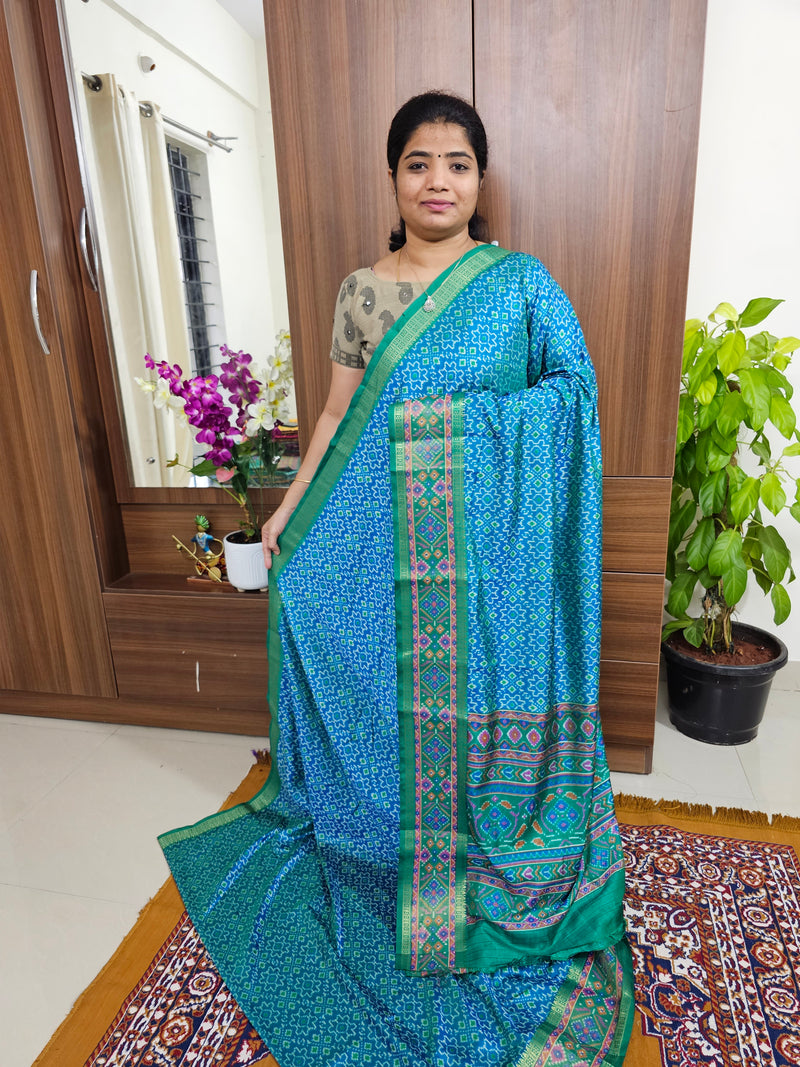 Soft Patola Sarees with Small Border - Blue with Green