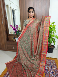 Soft Patola Sarees with Small Border - Dark Green Shade with Red