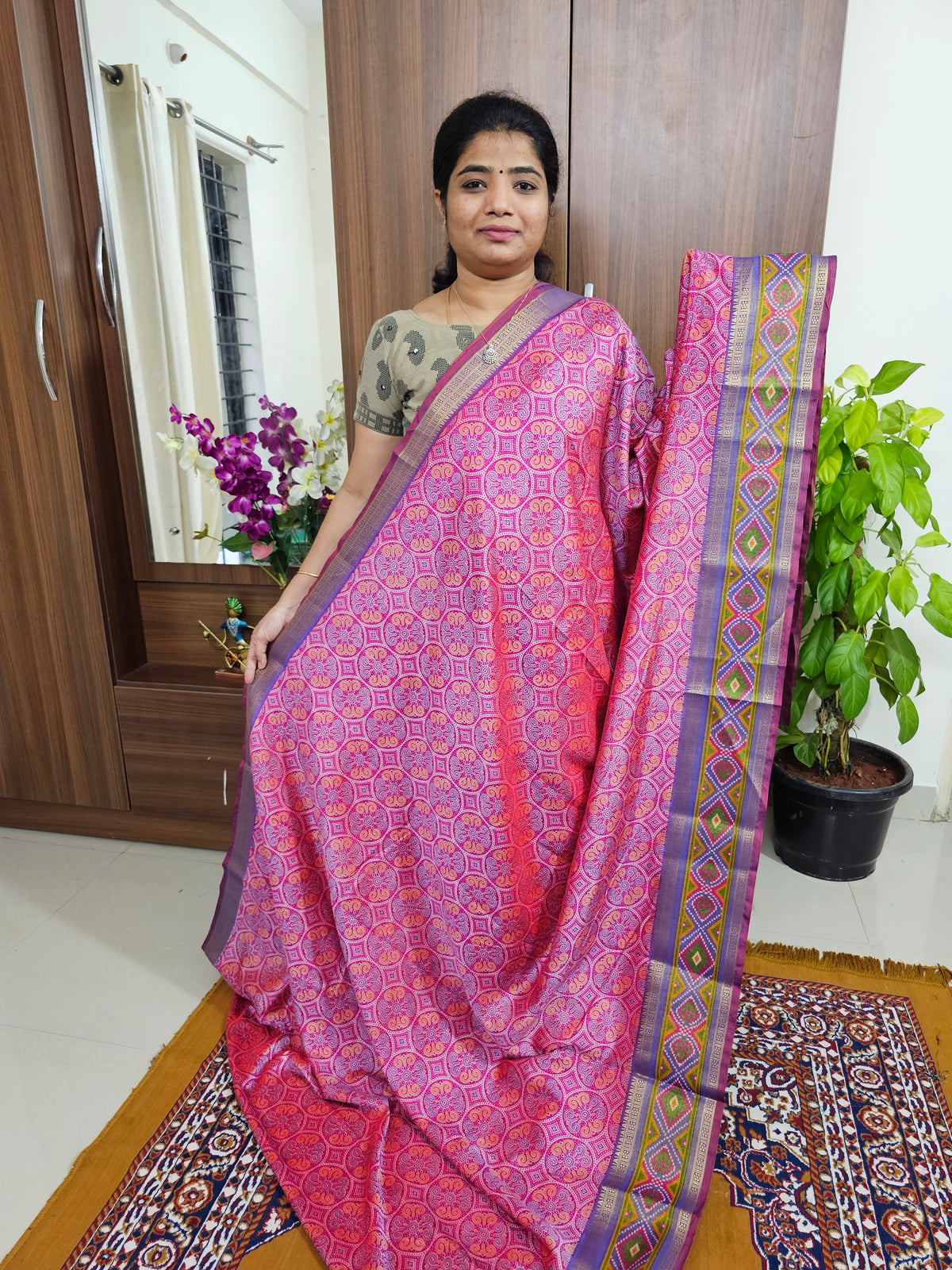 Soft Patola Sarees with Small Border - Pink with Purple