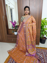 Soft Patola Sarees with Small Border - Orange with Purple