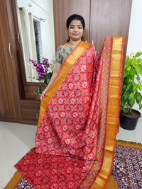 Soft Patola Sarees with Small Border - Red with Orange