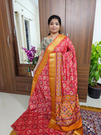 Soft Patola Sarees with Small Border - Red with Orange