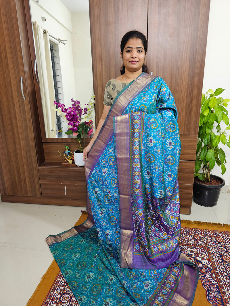 Soft Patola Sarees with Small Border - Blue with Purple