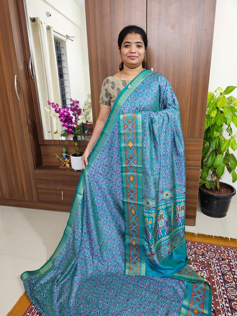 Soft Patola Sarees with Small Border - Blue with Green