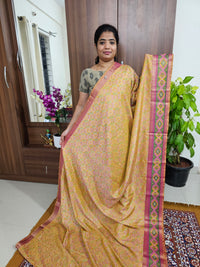 Soft Patola Sarees with Small Border - Yellow with Pink