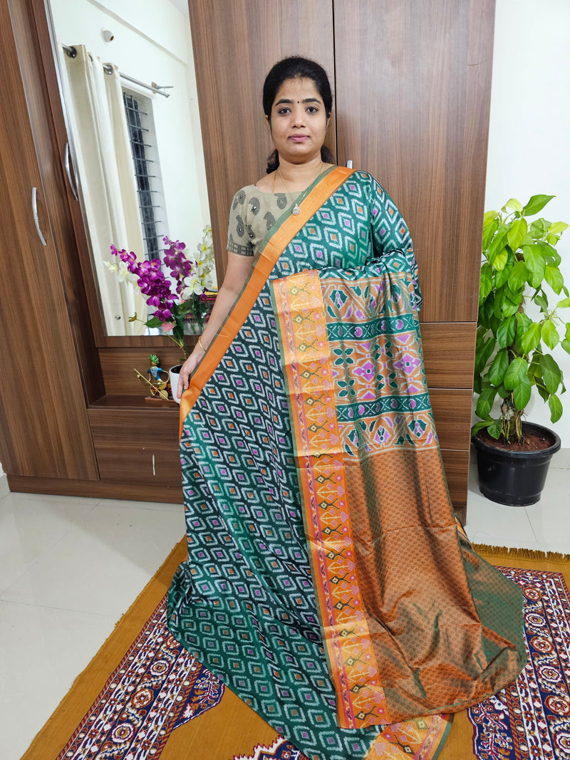 Soft Patola Sarees with Small Border - Dark Green with Mustard  Yellow