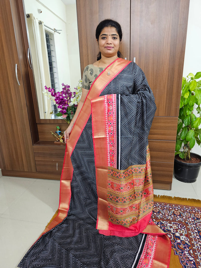 Soft Patola Sarees with Small Border - Black with Red