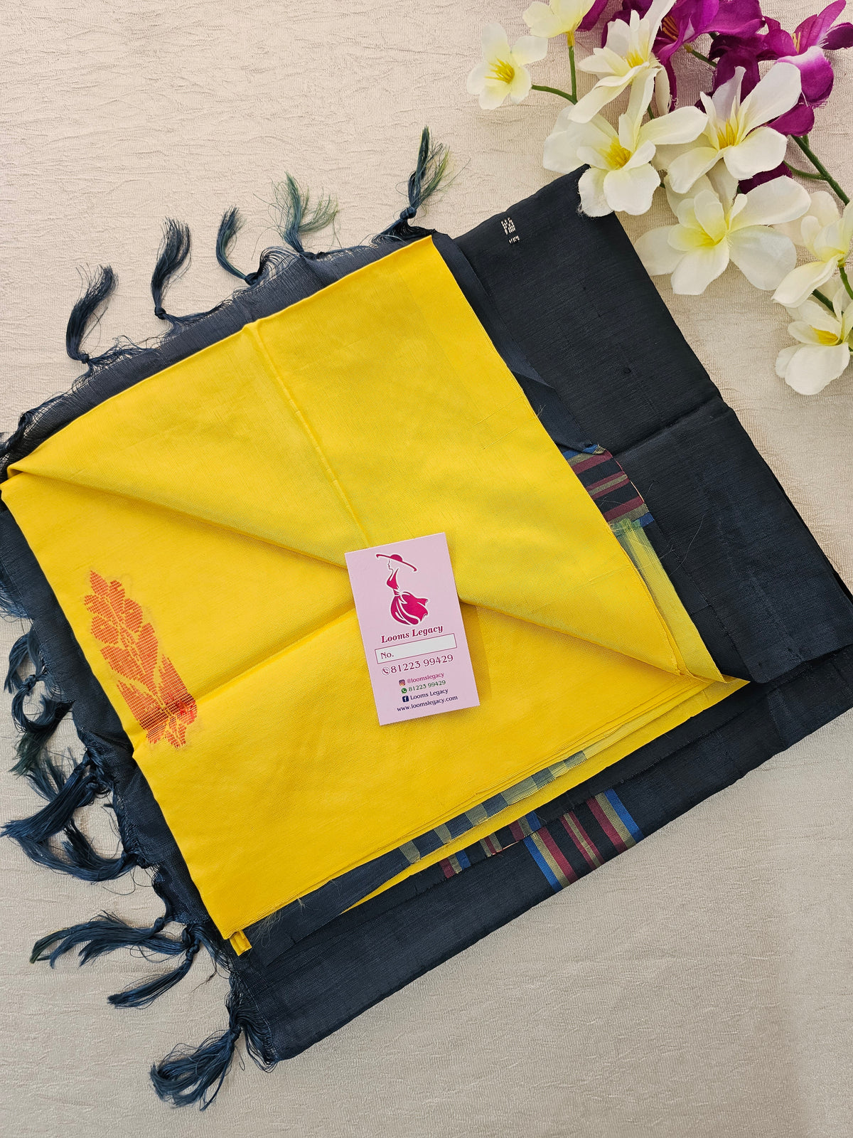 Yellow with Black  Handwoven Chinnalampattu Saree