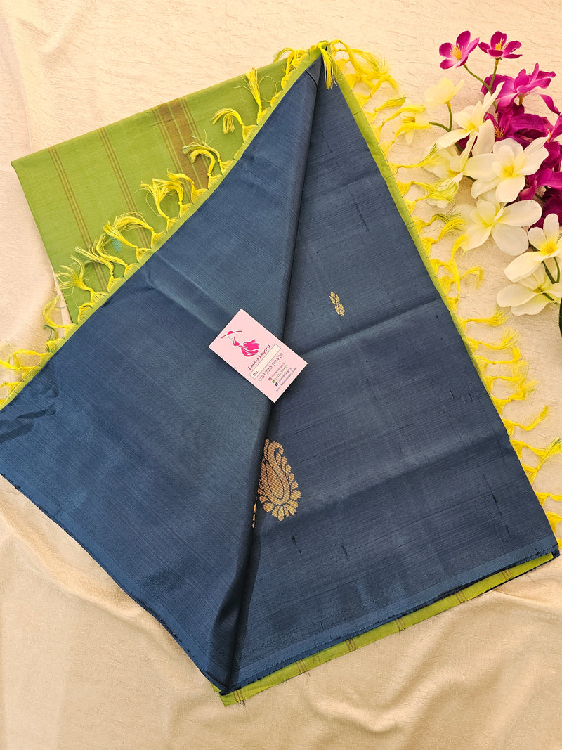 Peacock Blue with Green Handwoven Chinnalampattu Saree