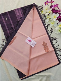 Peachish Pink with Dark Purple  Handwoven Chinnalampattu Saree