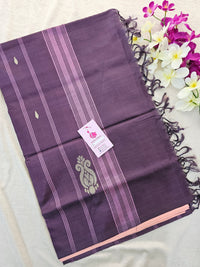 Peachish Pink with Dark Purple  Handwoven Chinnalampattu Saree