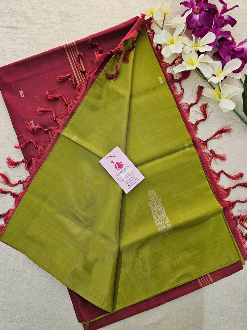 Green with Maroon Handwoven Chinnalampattu Saree