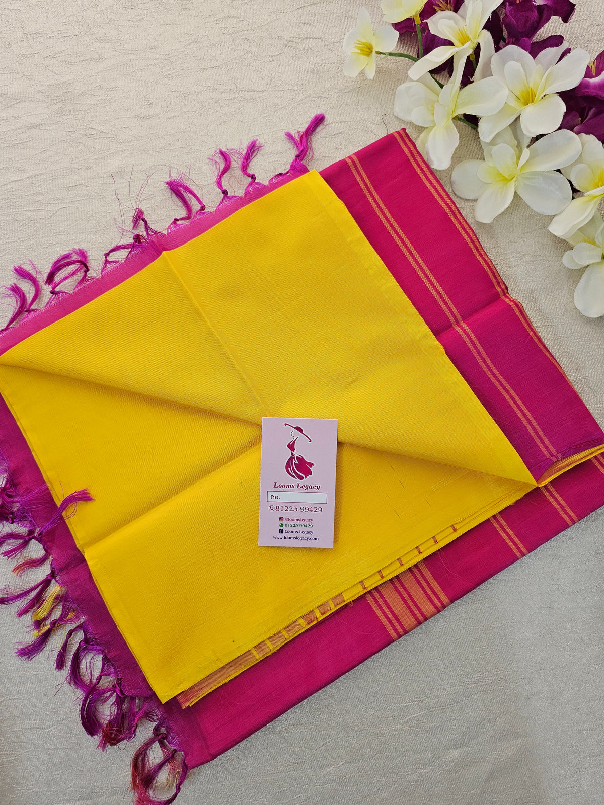 Yellow with Pink  Handwoven Chinnalampattu Saree