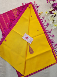 Yellow with Pink  Handwoven Chinnalampattu Saree