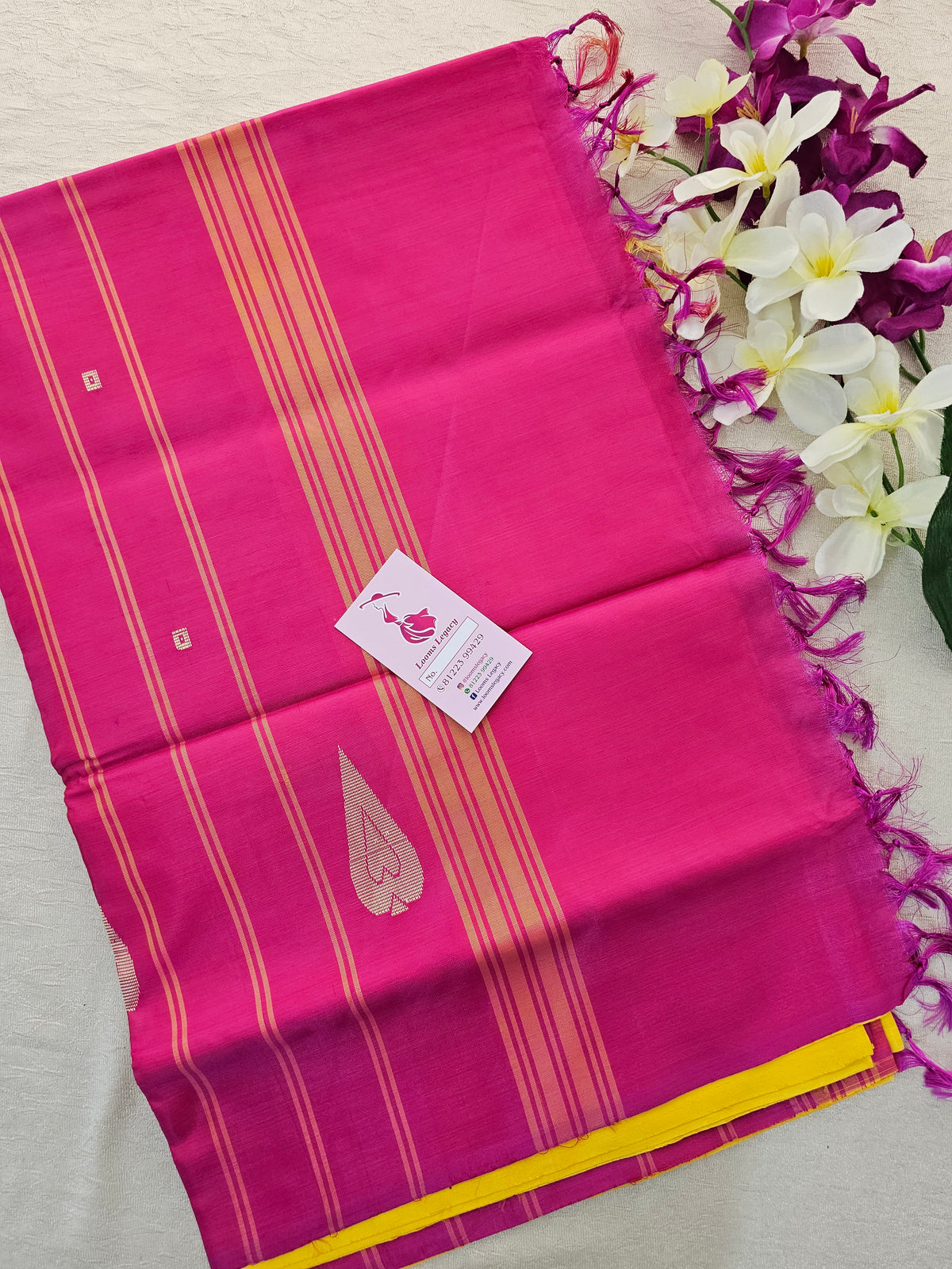 Yellow with Pink  Handwoven Chinnalampattu Saree