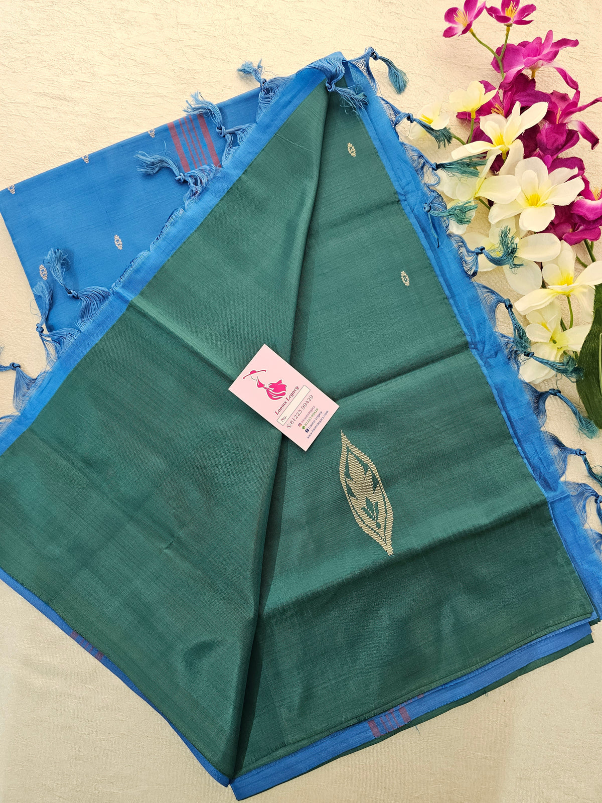 Dark Green with Blue  Handwoven Chinnalampattu Saree