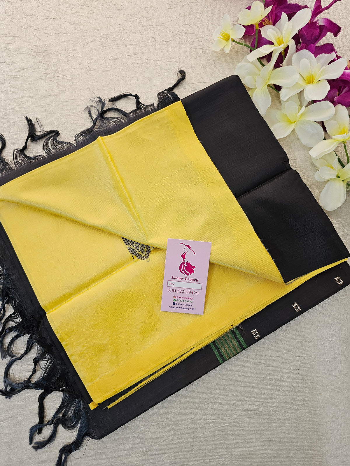 Yellow with Black Handwoven Chinnalampattu Saree