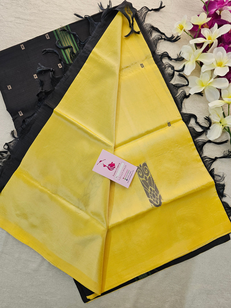 Yellow with Black Handwoven Chinnalampattu Saree