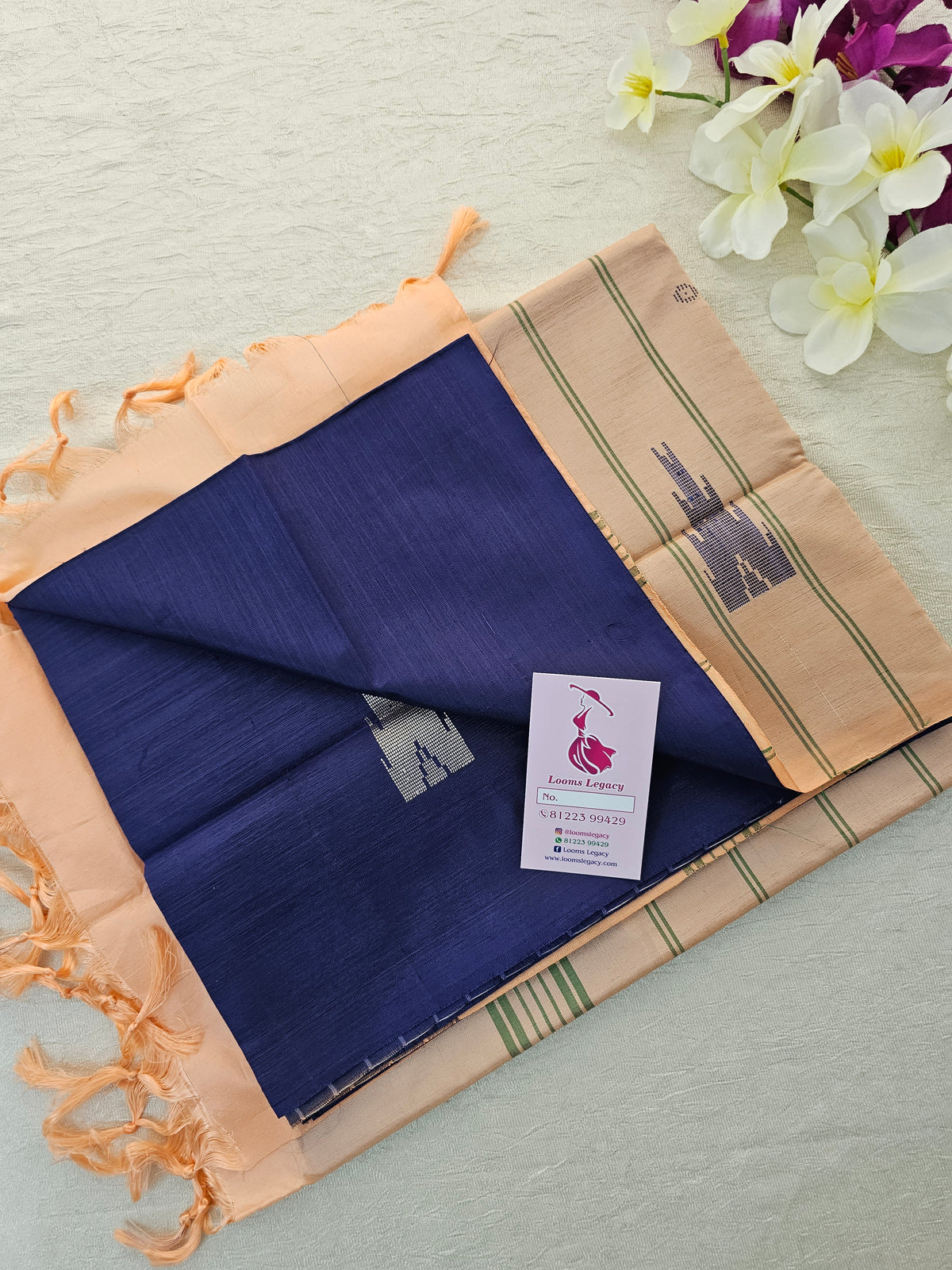 Navy Blue with Peach Handwoven Chinnalampattu Saree