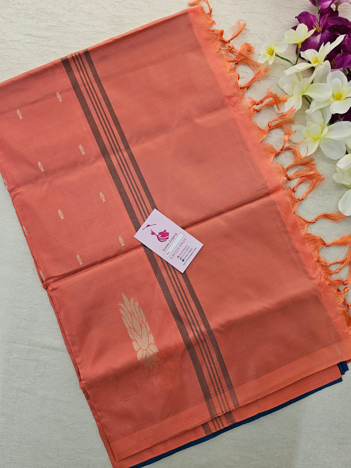 Peacock Blue with Peach  Handwoven Chinnalampattu Saree