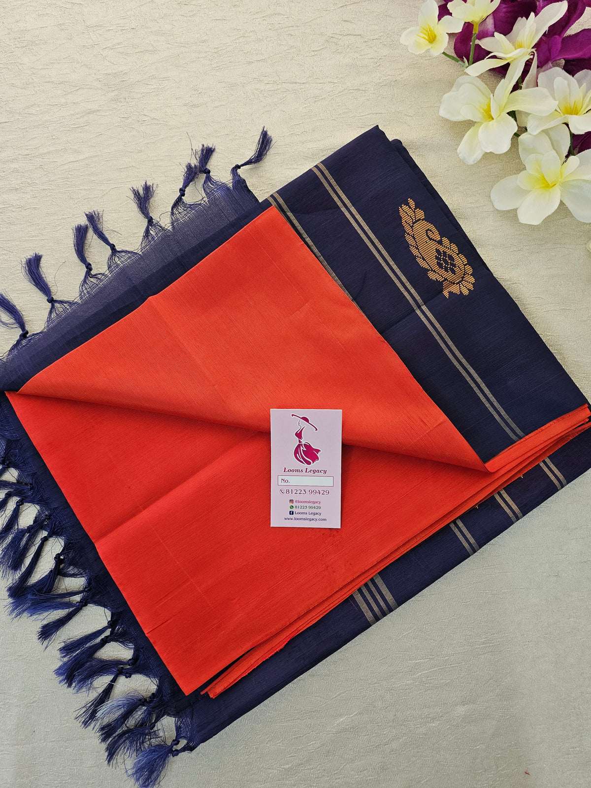 Red with Navy Blue Handwoven Chinnalampattu Saree