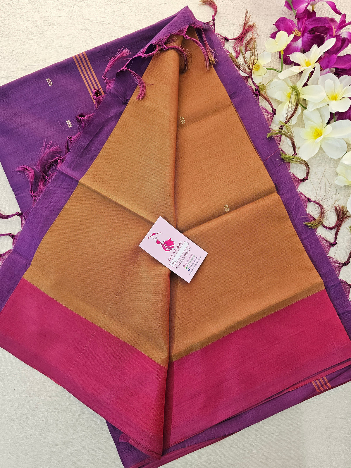 Dual Shade Brown with Purple Border Handwoven Chinnalampattu Saree