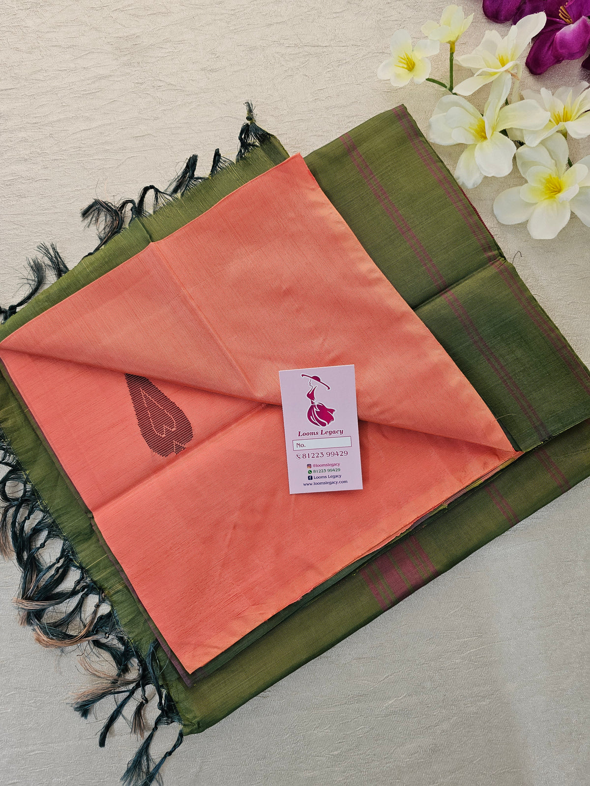 Peach with Green Handwoven Chinnalampattu Saree