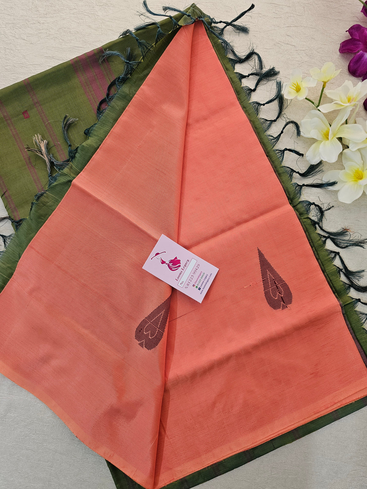 Peach with Green Handwoven Chinnalampattu Saree