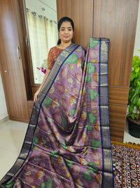 Semi Gadwal Silk Sarees with Digital Prints - Purple with Navy Blue