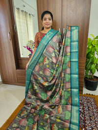 Semi Gadwal Silk Sarees with Digital Prints - Grey with Sea Green