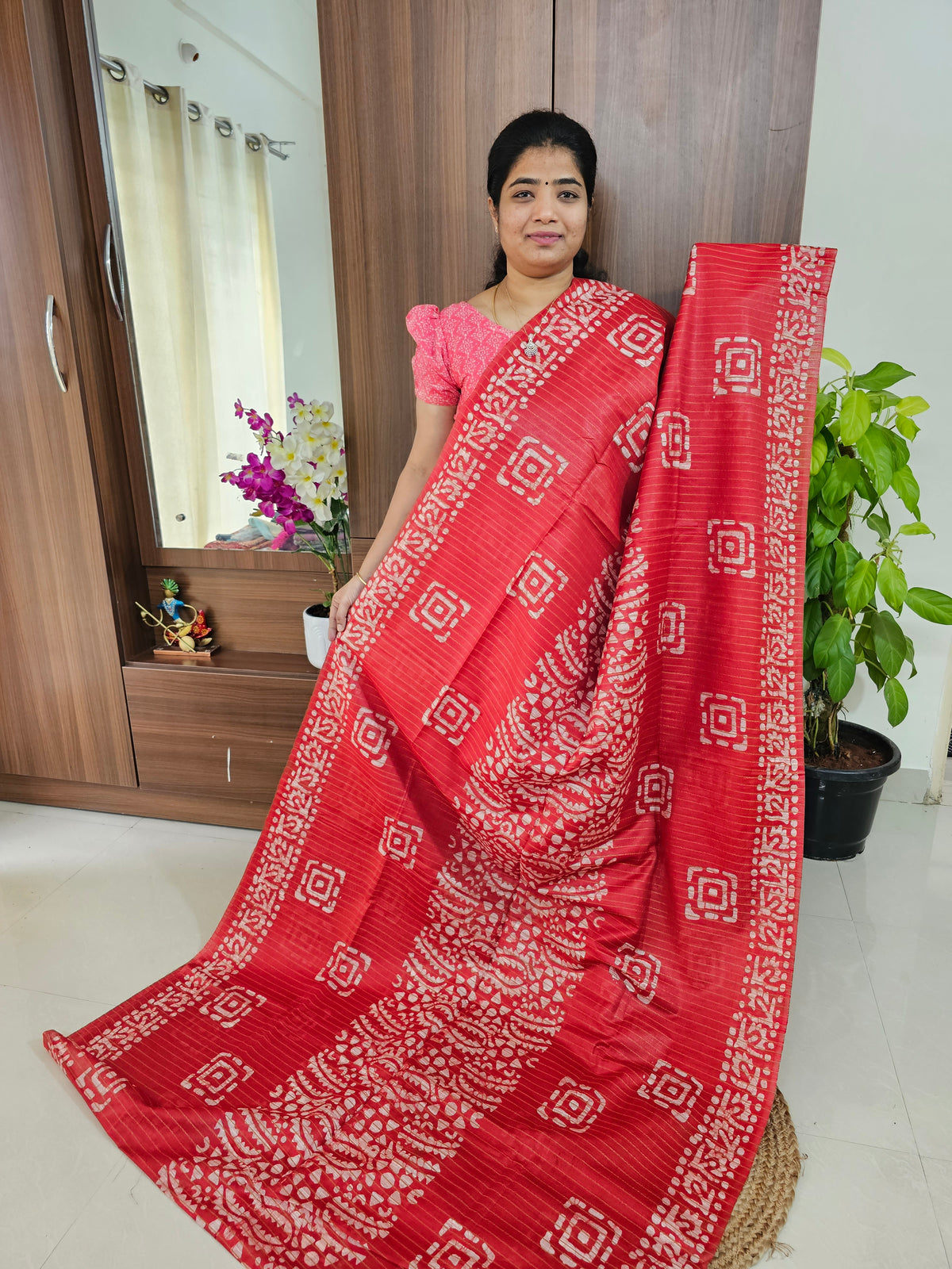 Bhagalpuri Silk Viscous with Batik Prints -  Red