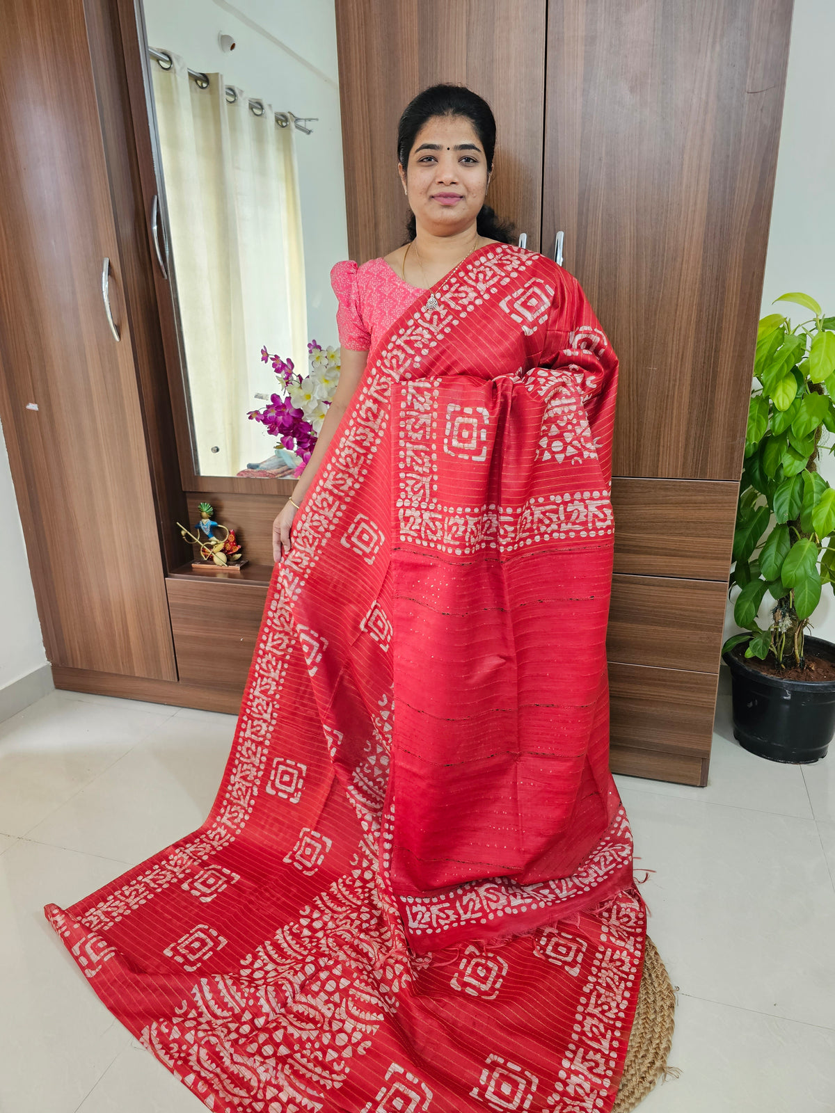 Bhagalpuri Silk Viscous with Batik Prints -  Red