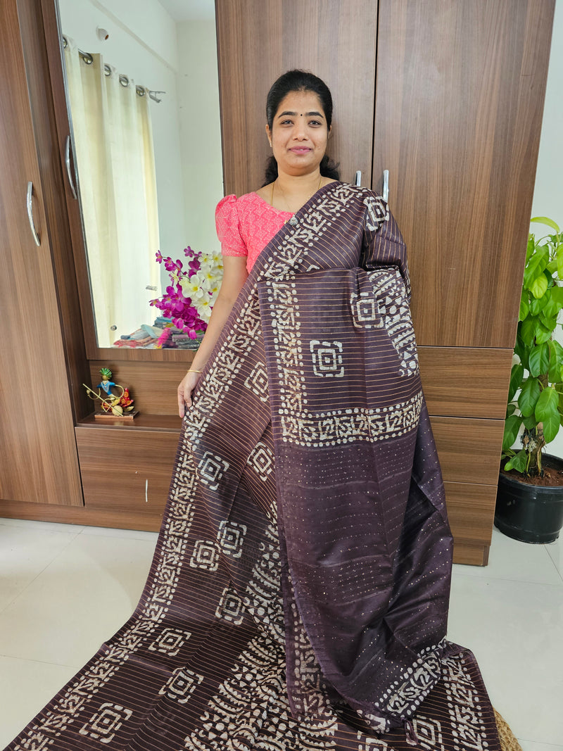 Bhagalpuri Silk Viscous with Batik Prints -  Brown