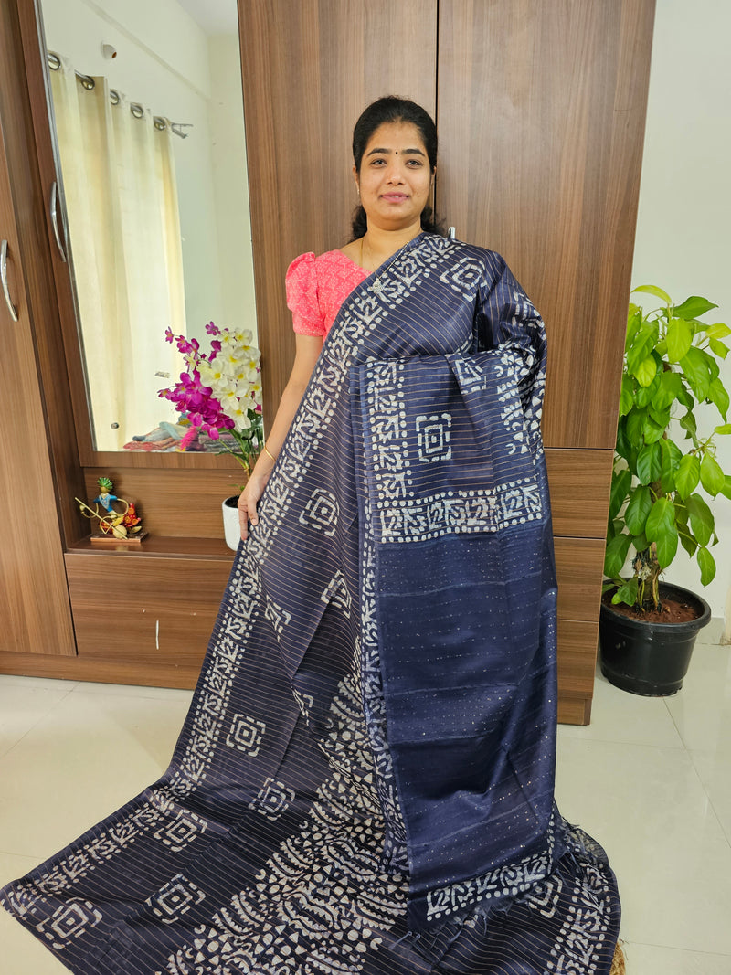 Bhagalpuri Silk Viscous with Batik Prints -  Navy Blue