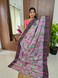 Purple with Dark Purple Handwoven Tussar Silk Saree with Zari Border